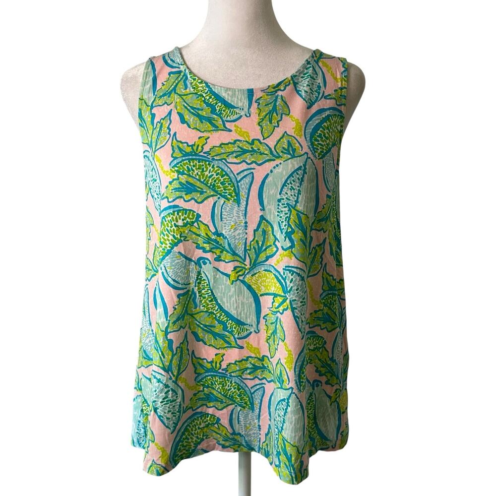 Lilly Pulitzer blue, pink & green tropical sleeveless tank top size M